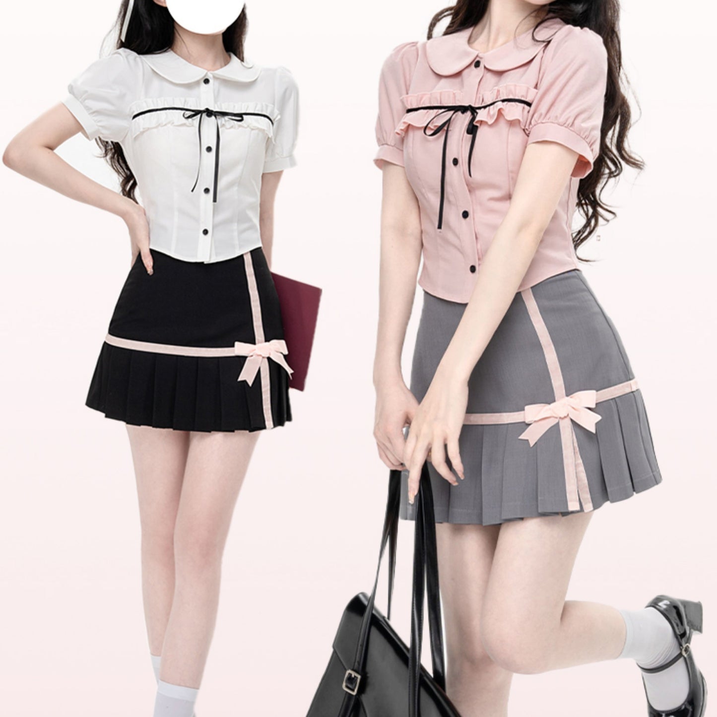 Short Pleated Skirt With Waistband Shirt