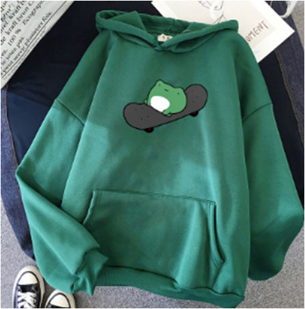 Skateboard Frog Long-sleeved Fleece Sweatshirt