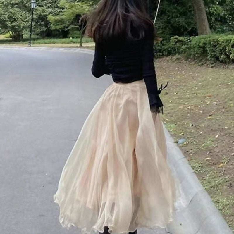 Oversized Wave Chiffon Pearl Skirt