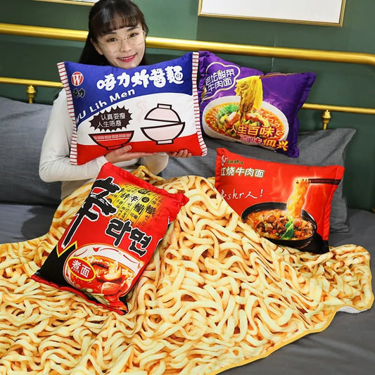 Instant Noodles Plush Pillow With Blanket