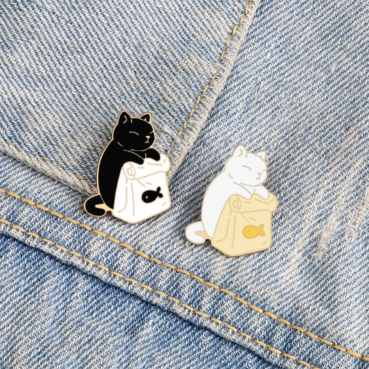 Cute Black White Cats Enamel Pins