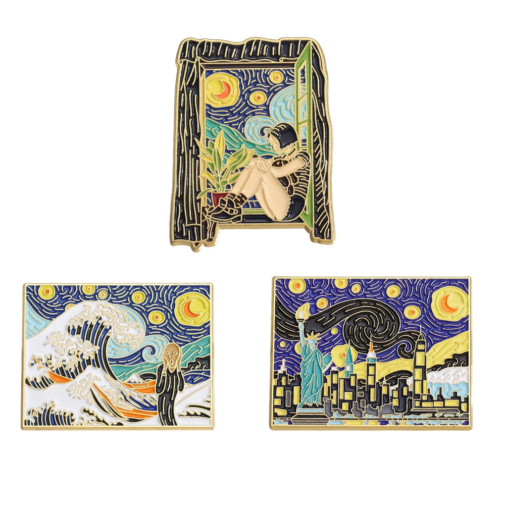 Van Gogh Enamel Pin Night Sky Brooches