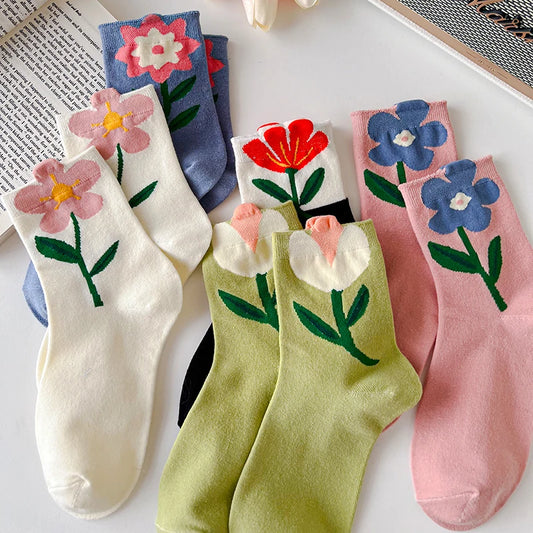 1 Pair Cute Tulip Flower Socks