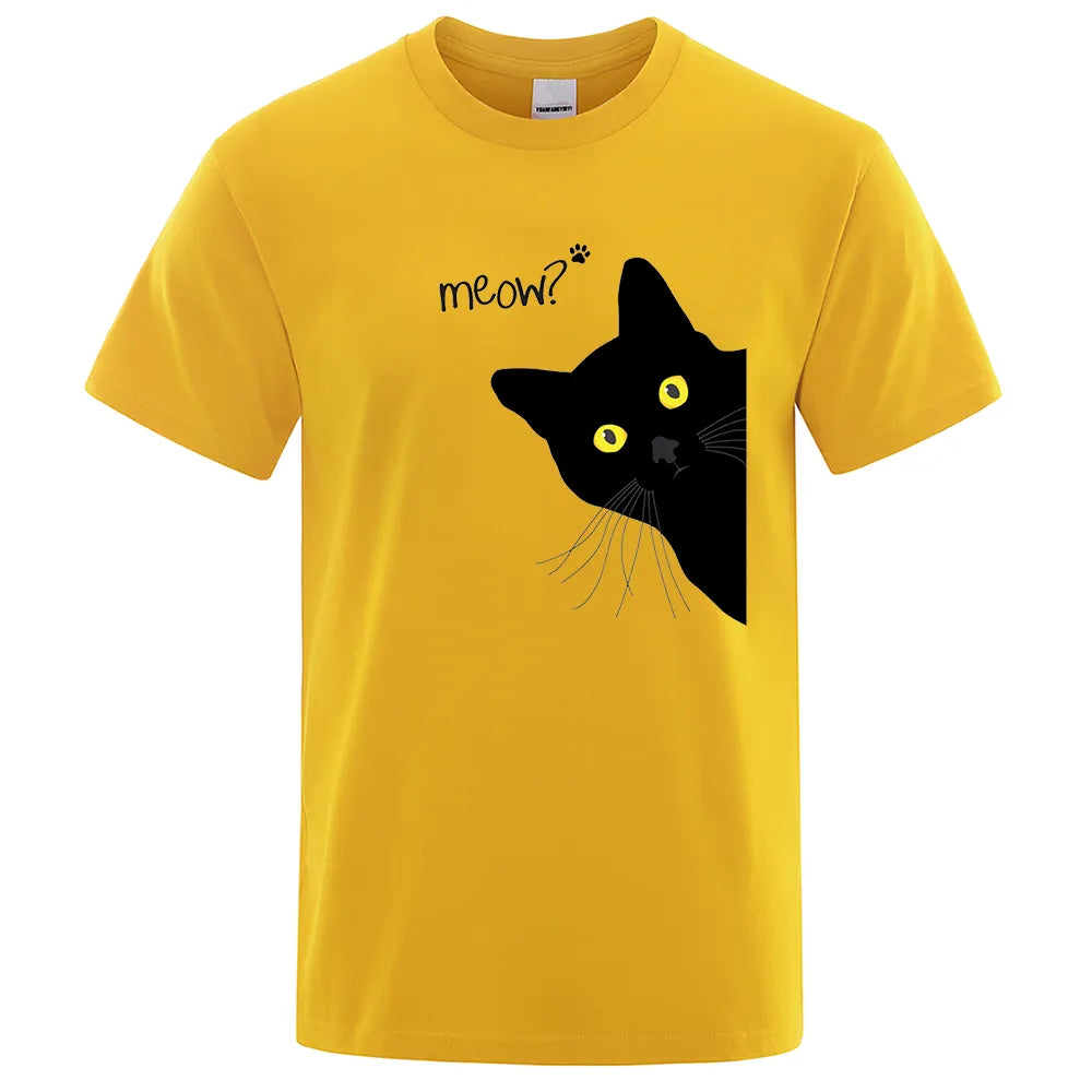 Meow Black Cat Funny Print Men's T-Shirts