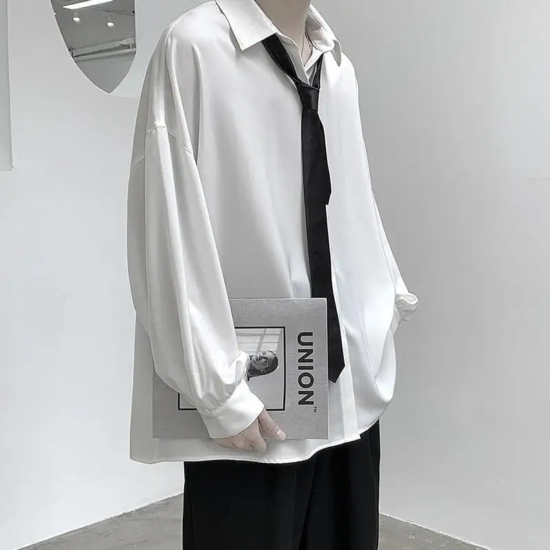 Black Long-sleeved Shirts Men Korean