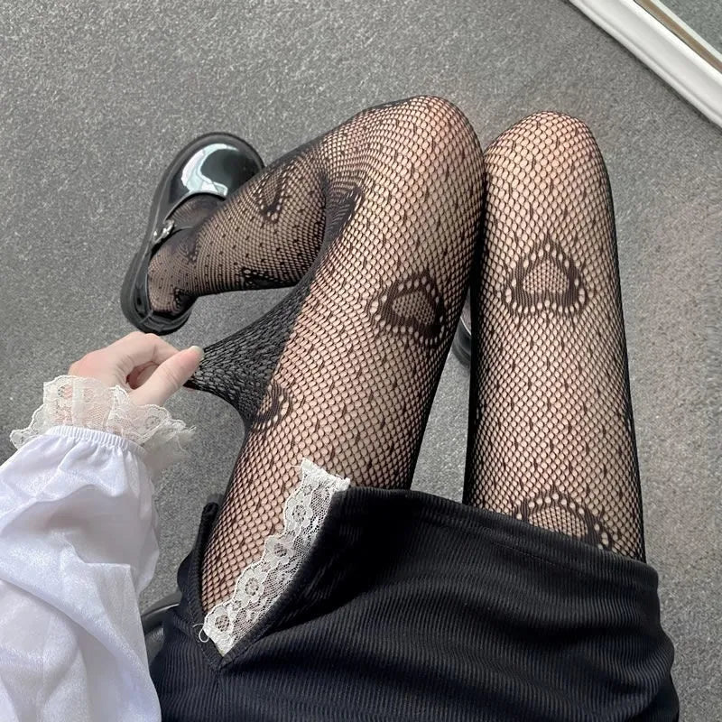 Love Heart Mesh Kawaii Transparent Tights