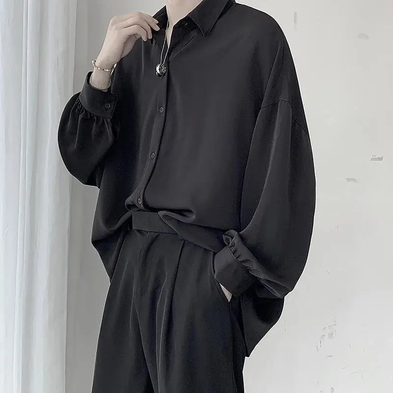 Black Long-sleeved Shirts Men Korean