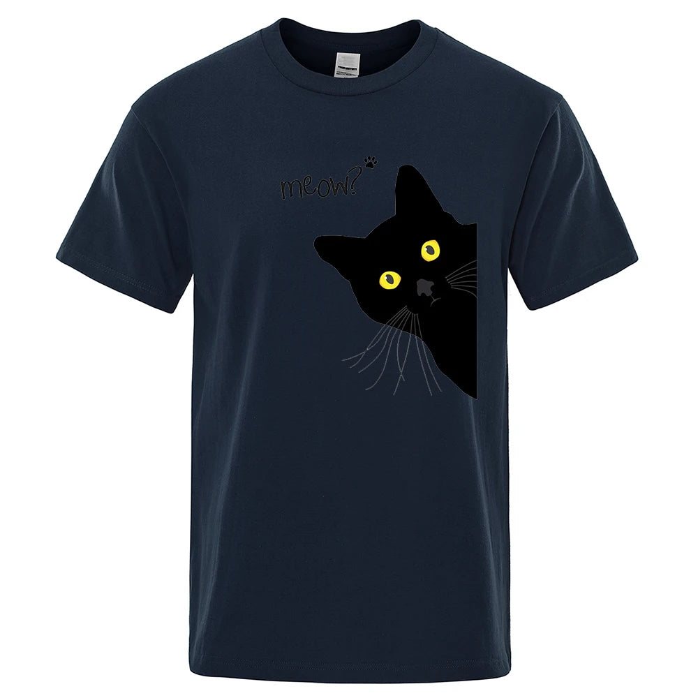 Meow Black Cat Funny Print Men's T-Shirts