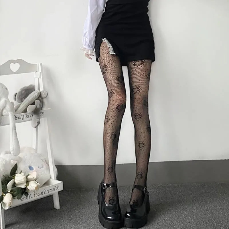 Love Heart Mesh Kawaii Transparent Tights