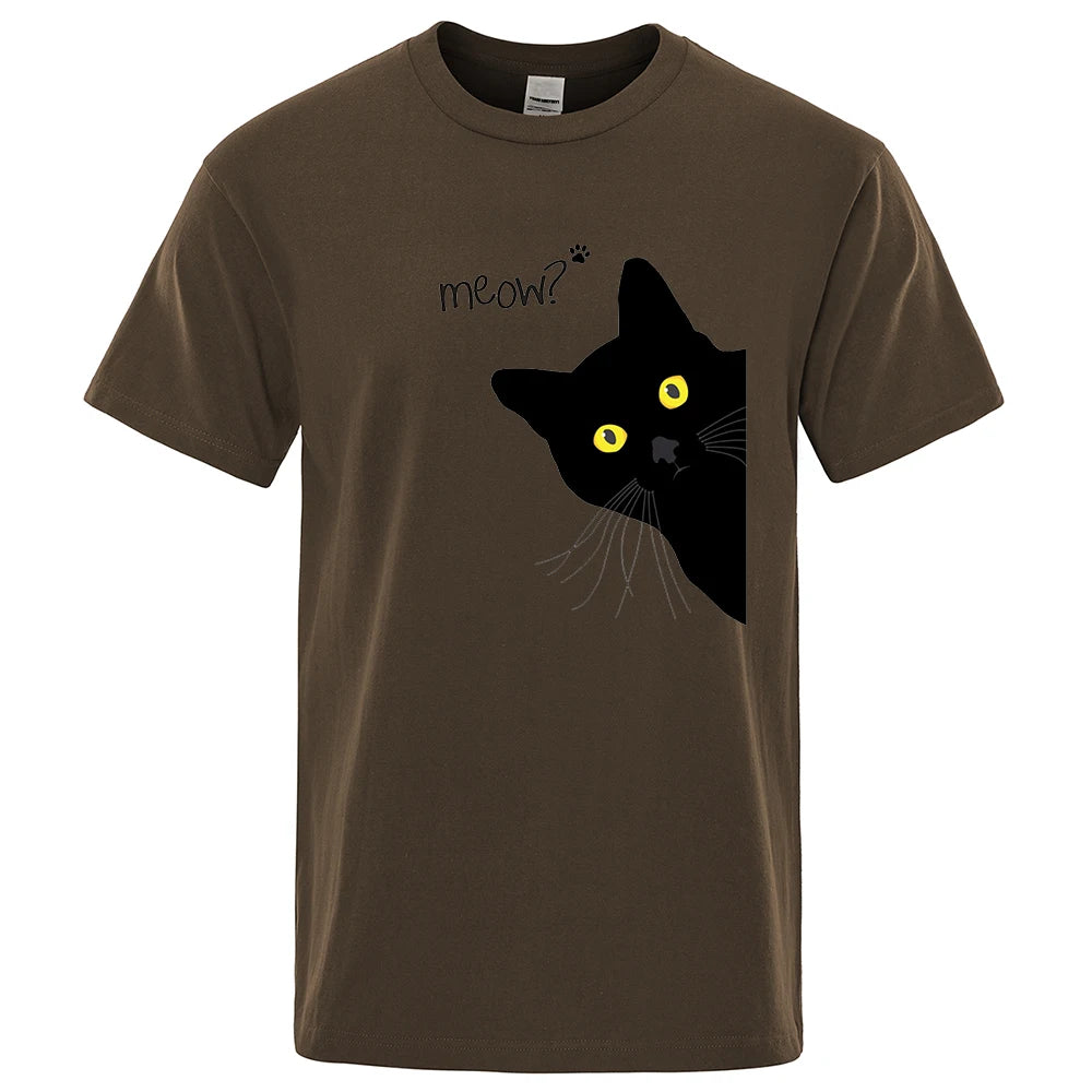 Meow Black Cat Funny Print Men's T-Shirts