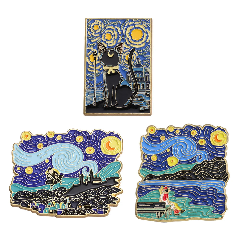 Van Gogh Enamel Pin Night Sky Brooches