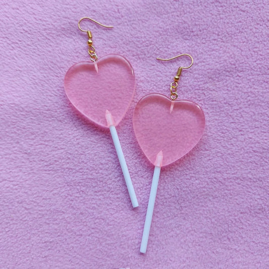 Sweet Multicolor Love Heart Lollipop Pendant Earrings