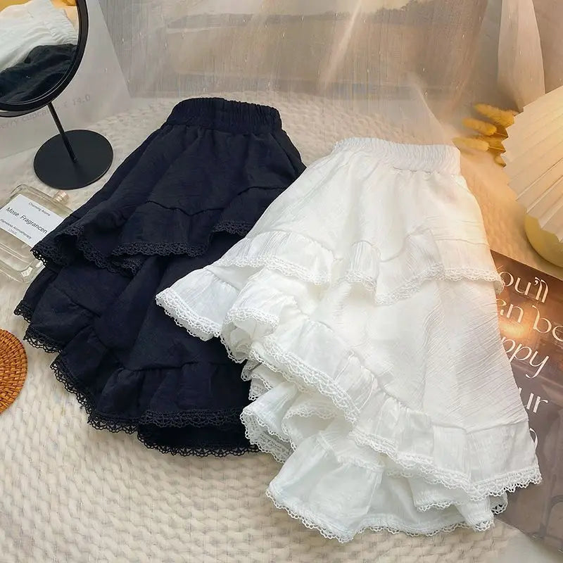 Elastic Waist White/Black Irregular Mini Skirt