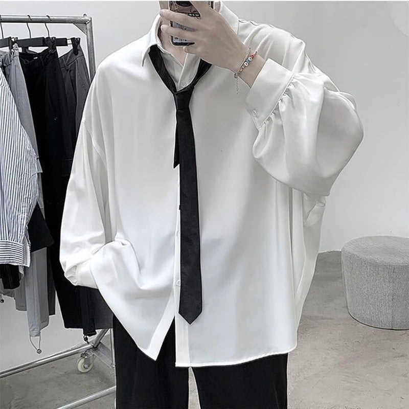 Black Long-sleeved Shirts Men Korean