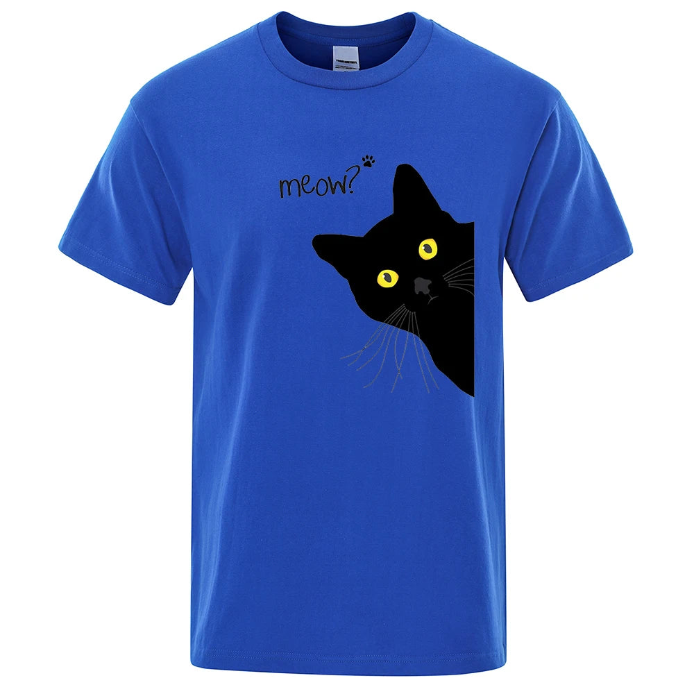 Meow Black Cat Funny Print Men's T-Shirts