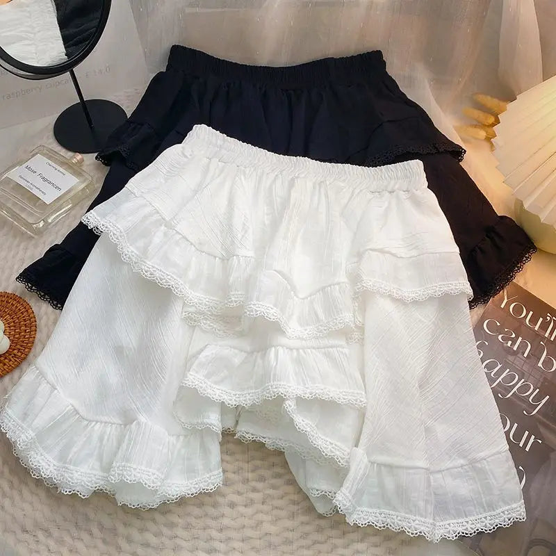 Elastic Waist White/Black Irregular Mini Skirt