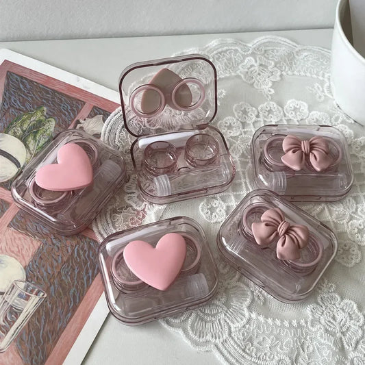 Contact Lens Cases Pink Transparent Love Bow Box