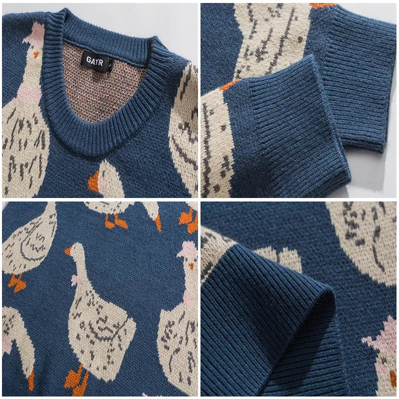 Japanese Knitted Sweater Duck Goose Print Pullover