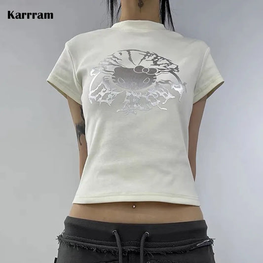 Karrram Grunge Aesthetics Crop Tops Cyber Y2k Graphic T-shirt