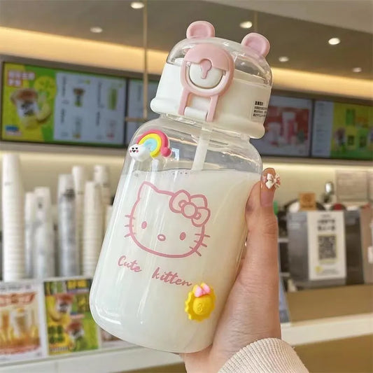 400ML Sanrio Hello Kitty Water Bottle Transparent Straw