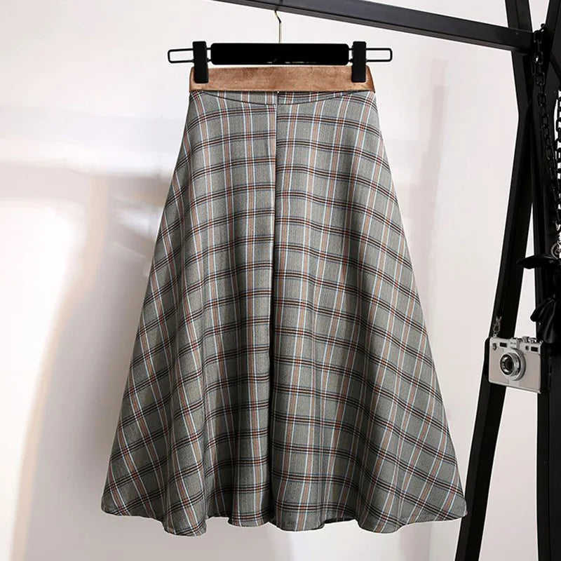 Plaid High Waist A-line Pocket Women's Skirt