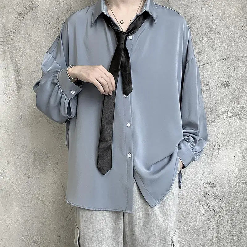 Black Long-sleeved Shirts Men Korean