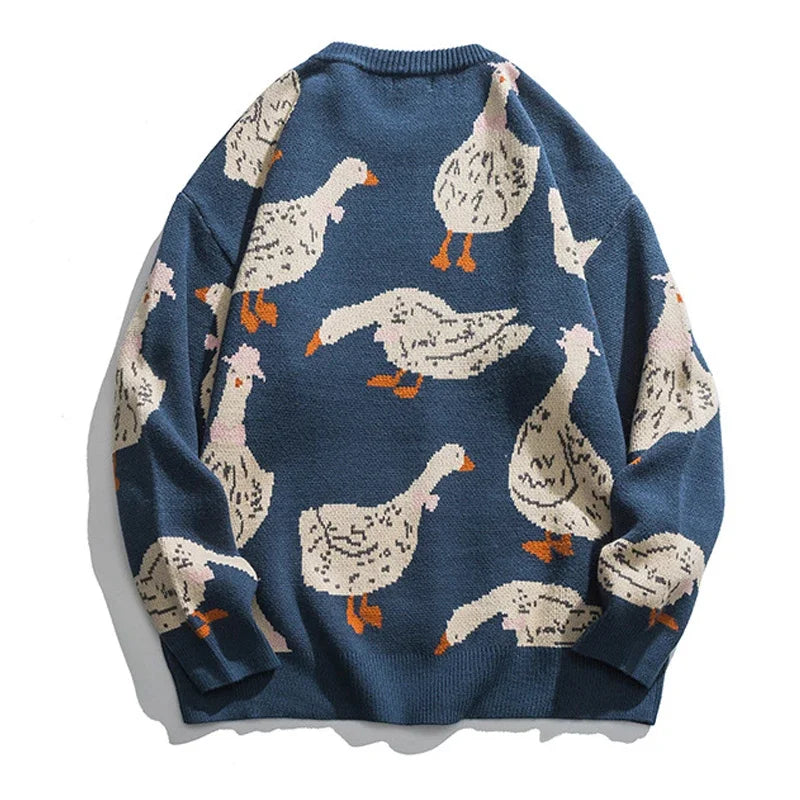 Japanese Knitted Sweater Duck Goose Print Pullover