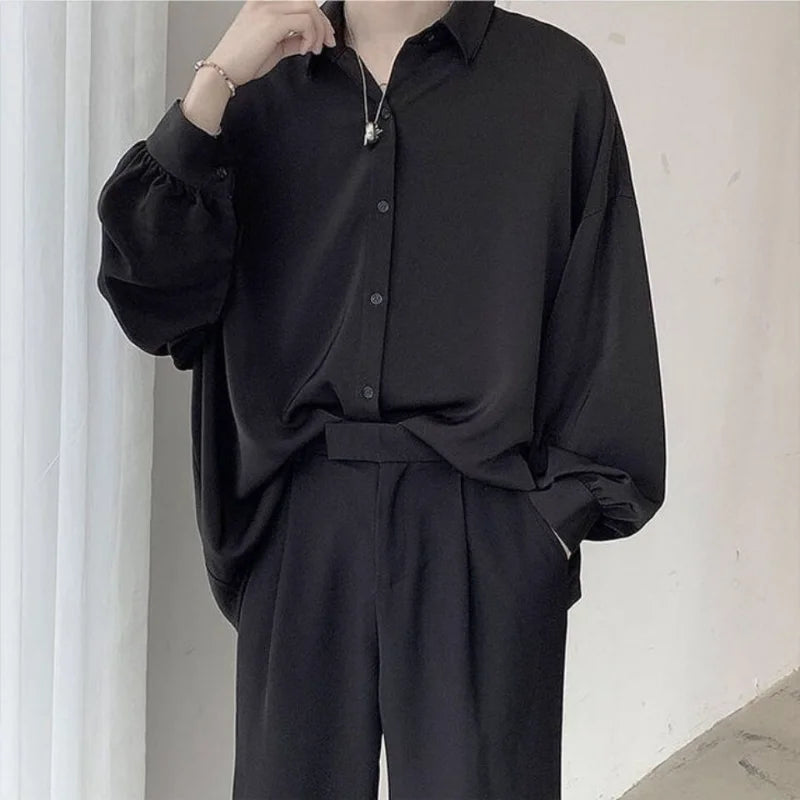 Black Long-sleeved Shirts Men Korean