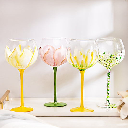 Hand Painted Flower Wine Glass